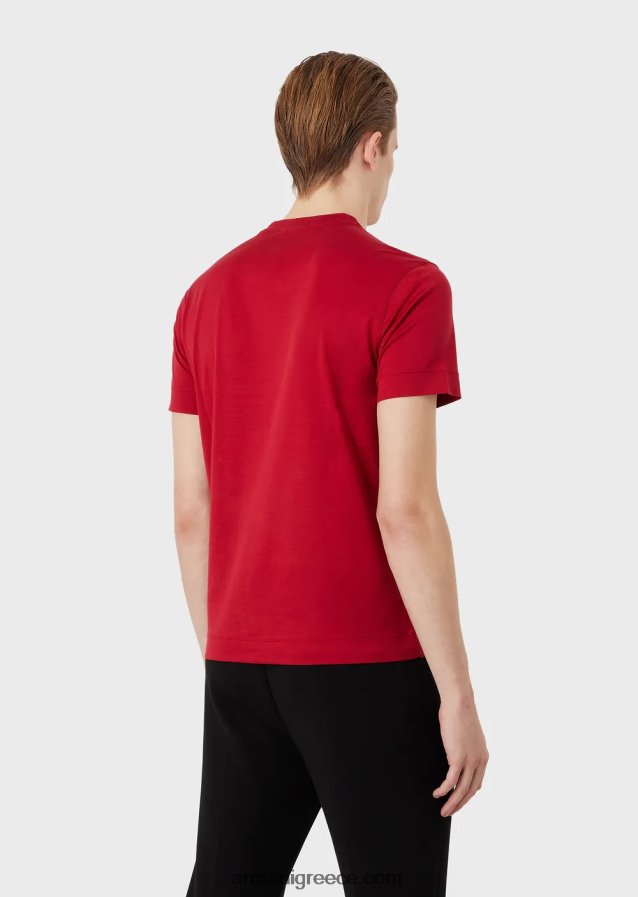 άνδρες Armani Μπλουζάκι ζέρσεϊ σε συνδυασμό tencel με κέντημα κουνελιού 4046R61657 το κόκκινο