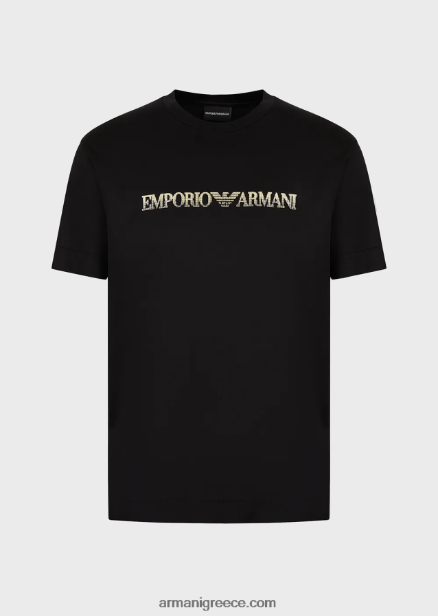 άνδρες Armani Μπλουζάκι ζέρσεϊ tencel-blend με χρυσό λογότυπο 4046R61617 μαύρος
