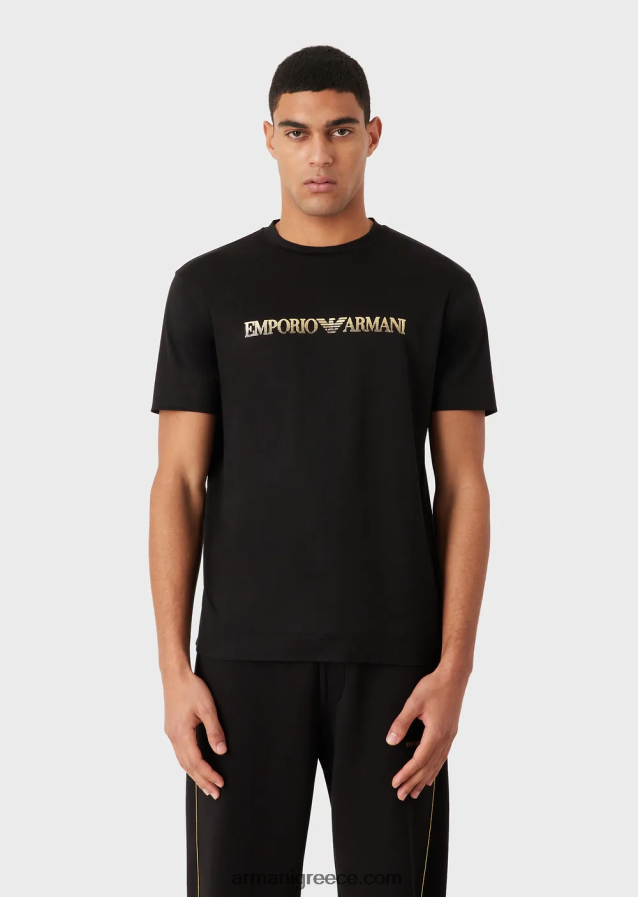 άνδρες Armani Μπλουζάκι ζέρσεϊ tencel-blend με χρυσό λογότυπο 4046R61617 μαύρος