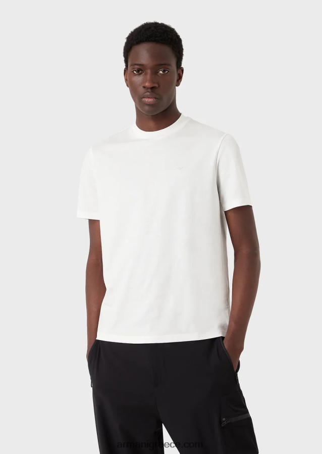 άνδρες Armani μπλουζάκι ζέρσεϊ με είδη πρώτης ανάγκης για ταξίδια tencel-blend 4046R61637 άσπρο