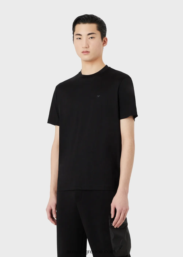 άνδρες Armani μπλουζάκι ζέρσεϊ με είδη πρώτης ανάγκης για ταξίδια tencel-blend 4046R61638 μαύρος