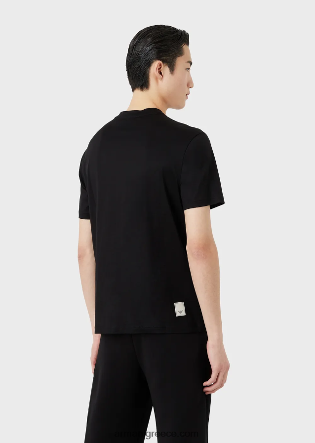 άνδρες Armani μπλουζάκι ζέρσεϊ με είδη πρώτης ανάγκης για ταξίδια tencel-blend 4046R61638 μαύρος