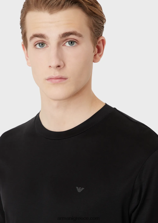 άνδρες Armani μπλουζάκι ζέρσεϊ με είδη πρώτης ανάγκης για ταξίδια tencel-blend 4046R61638 μαύρος