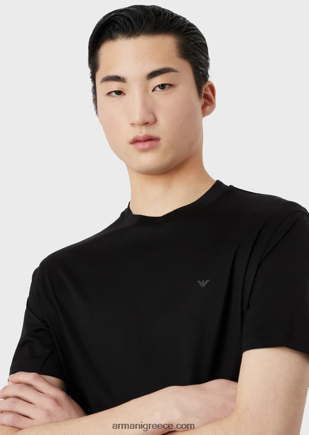 άνδρες Armani μπλουζάκι ζέρσεϊ με είδη πρώτης ανάγκης για ταξίδια tencel-blend 4046R61638 μαύρος