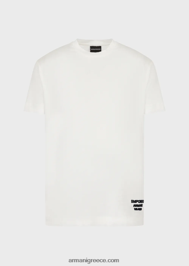 άνδρες Armani Μπλουζάκι ζέρσεϊ tencel-blend με ανάγλυφο τρισδιάστατο λογότυπο 4046R61641 άσπρο