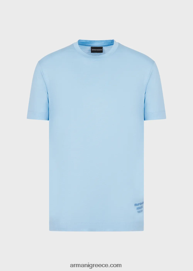 άνδρες Armani Μπλουζάκι ζέρσεϊ tencel-blend με ανάγλυφο τρισδιάστατο λογότυπο 4046R61642 γαλανός