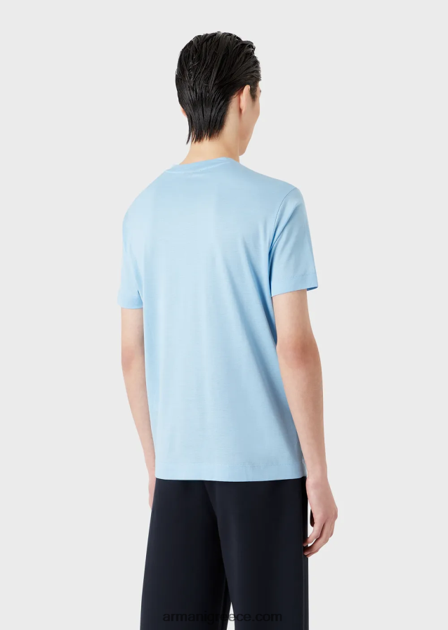 άνδρες Armani Μπλουζάκι ζέρσεϊ tencel-blend με ανάγλυφο τρισδιάστατο λογότυπο 4046R61642 γαλανός