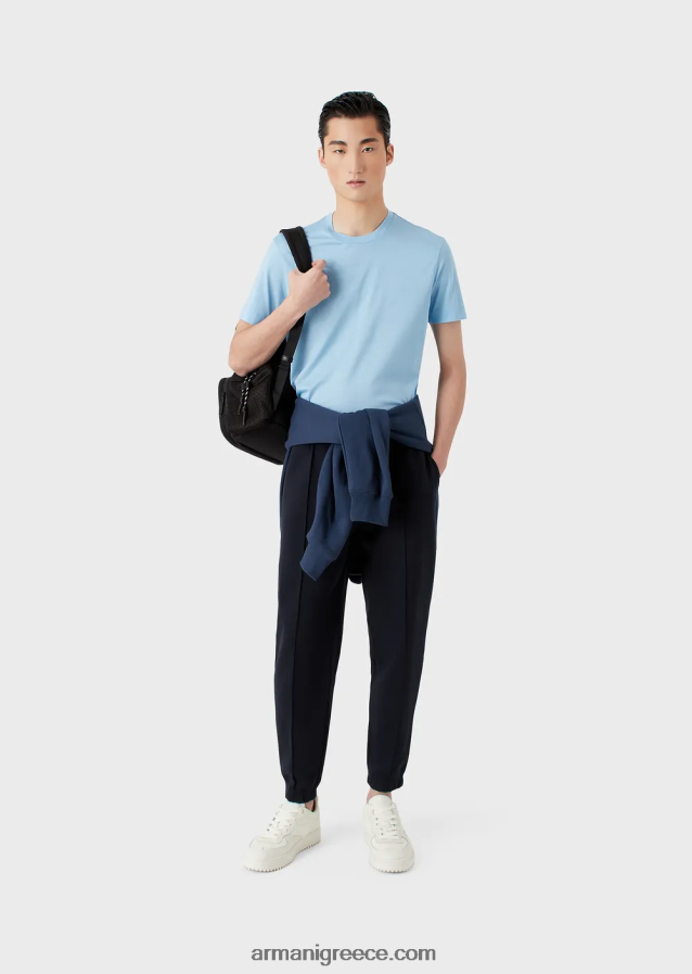 άνδρες Armani Μπλουζάκι ζέρσεϊ tencel-blend με ανάγλυφο τρισδιάστατο λογότυπο 4046R61642 γαλανός