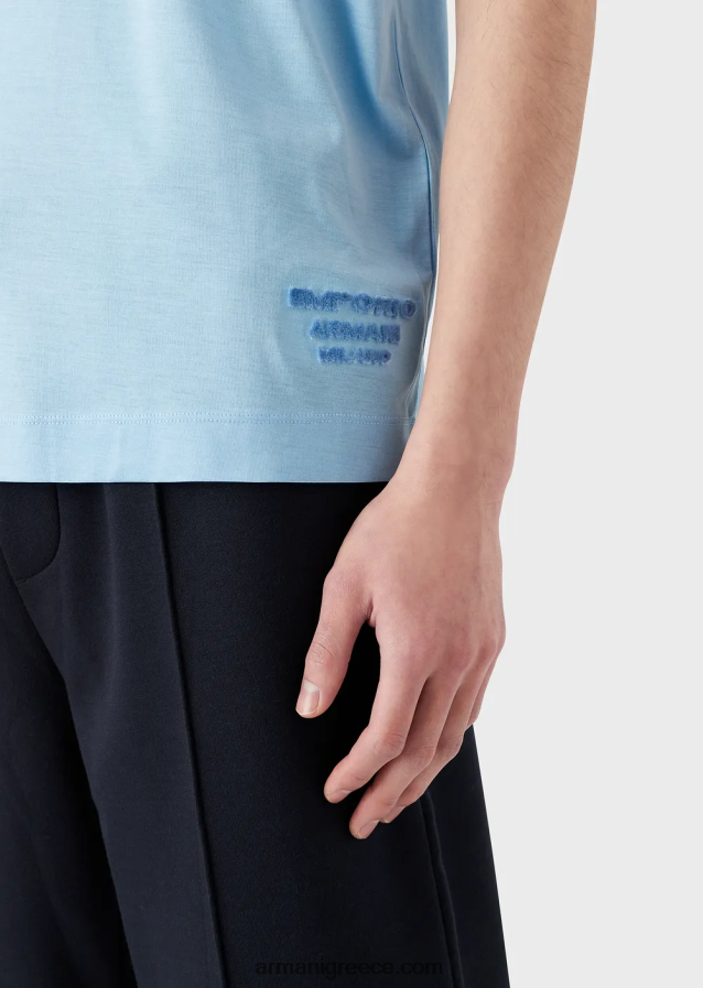 άνδρες Armani Μπλουζάκι ζέρσεϊ tencel-blend με ανάγλυφο τρισδιάστατο λογότυπο 4046R61642 γαλανός