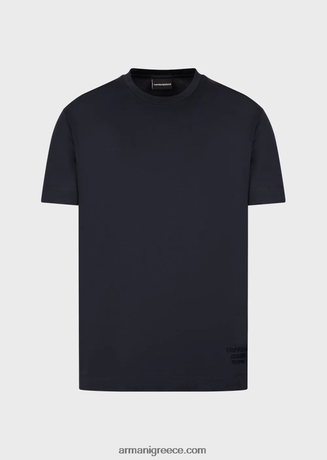 άνδρες Armani Μπλουζάκι ζέρσεϊ tencel-blend με ανάγλυφο τρισδιάστατο λογότυπο 4046R61643 ναυτικό μπλε