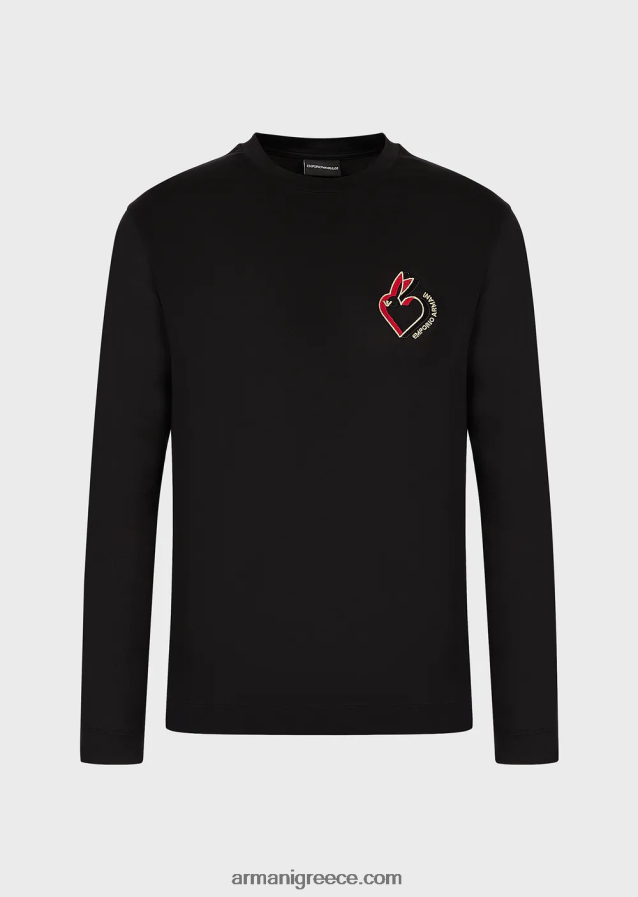 άνδρες Armani τζέρσεϊ πουκάμισο tencel-blend με κέντημα κουνελιού 4046R61658 μαύρος