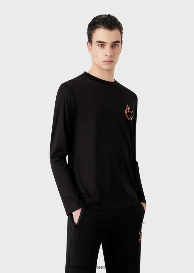 άνδρες Armani τζέρσεϊ πουκάμισο tencel-blend με κέντημα κουνελιού 4046R61658 μαύρος