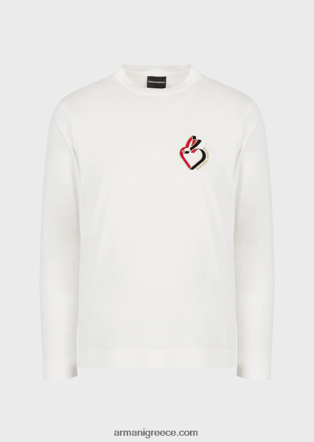 άνδρες Armani τζέρσεϊ πουκάμισο tencel-blend με κέντημα κουνελιού 4046R61659 άσπρο