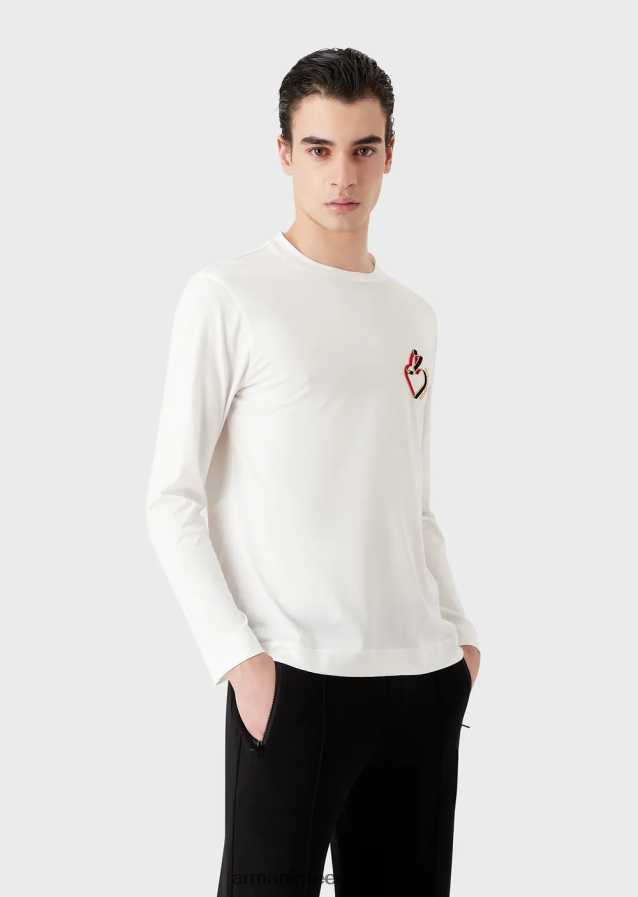 άνδρες Armani τζέρσεϊ πουκάμισο tencel-blend με κέντημα κουνελιού 4046R61659 άσπρο