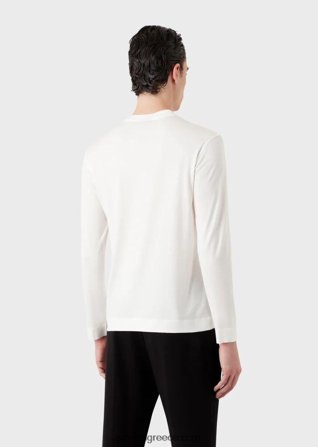 άνδρες Armani τζέρσεϊ πουκάμισο tencel-blend με κέντημα κουνελιού 4046R61659 άσπρο