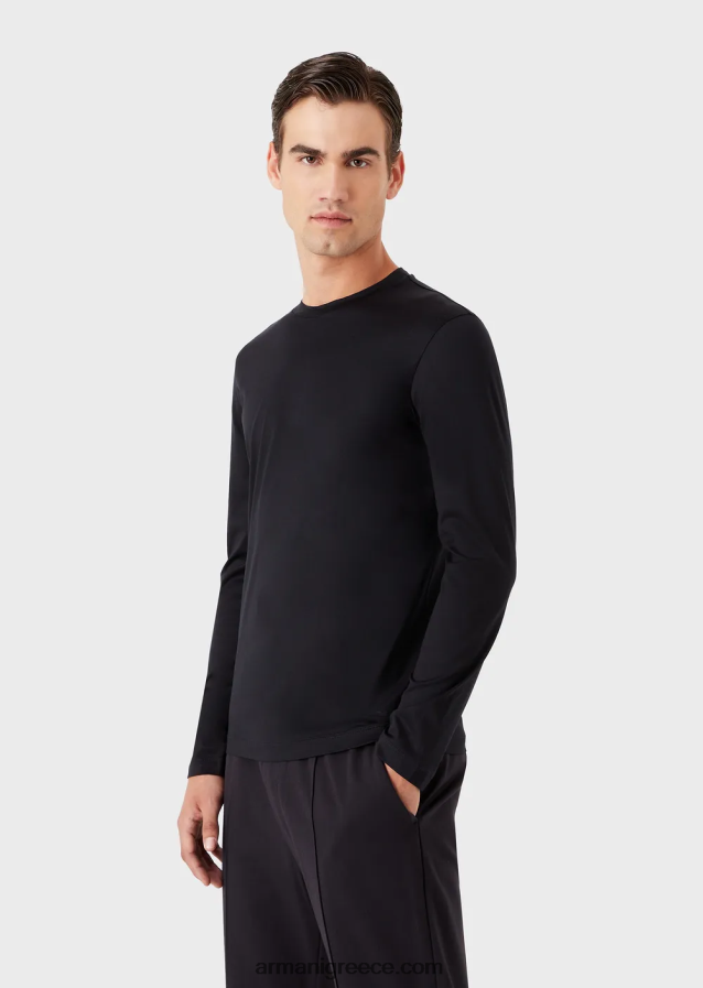άνδρες Armani τζέρσεϊ πουκάμισο tencel-blend 4046R61726 ναυτικό μπλε