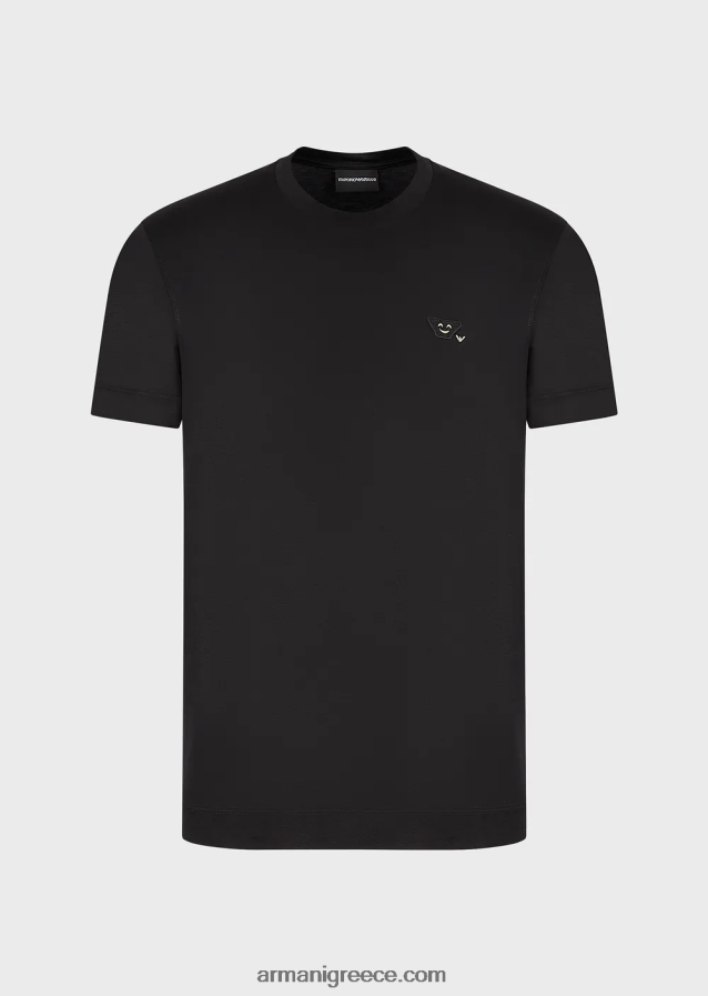 άνδρες Armani Μπλουζάκι ζέρσεϊ tencel-blend με έμπλαστρο emoji 4046R61674 μαύρος