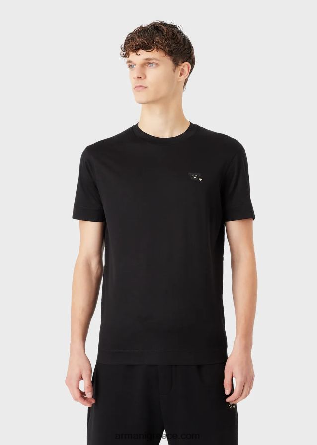 άνδρες Armani Μπλουζάκι ζέρσεϊ tencel-blend με έμπλαστρο emoji 4046R61674 μαύρος