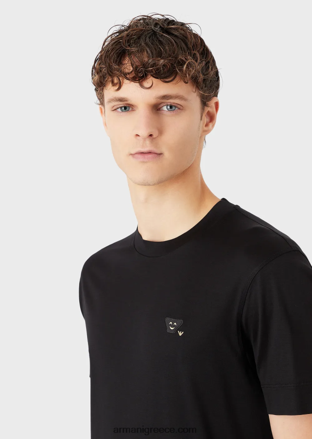 άνδρες Armani Μπλουζάκι ζέρσεϊ tencel-blend με έμπλαστρο emoji 4046R61674 μαύρος