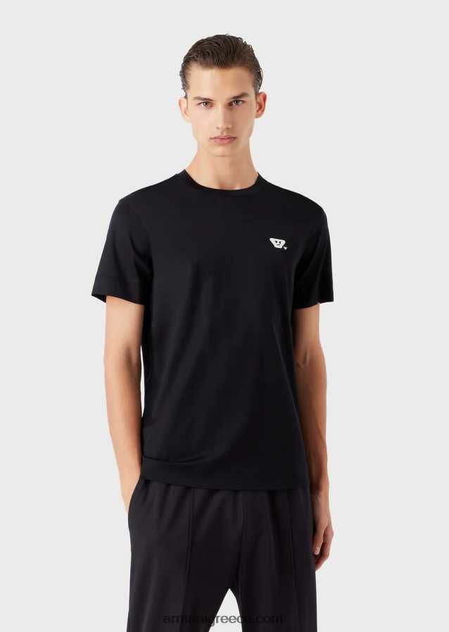 άνδρες Armani Μπλουζάκι ζέρσεϊ tencel-blend με έμπλαστρο emoji 4046R61675 ναυτικό μπλε