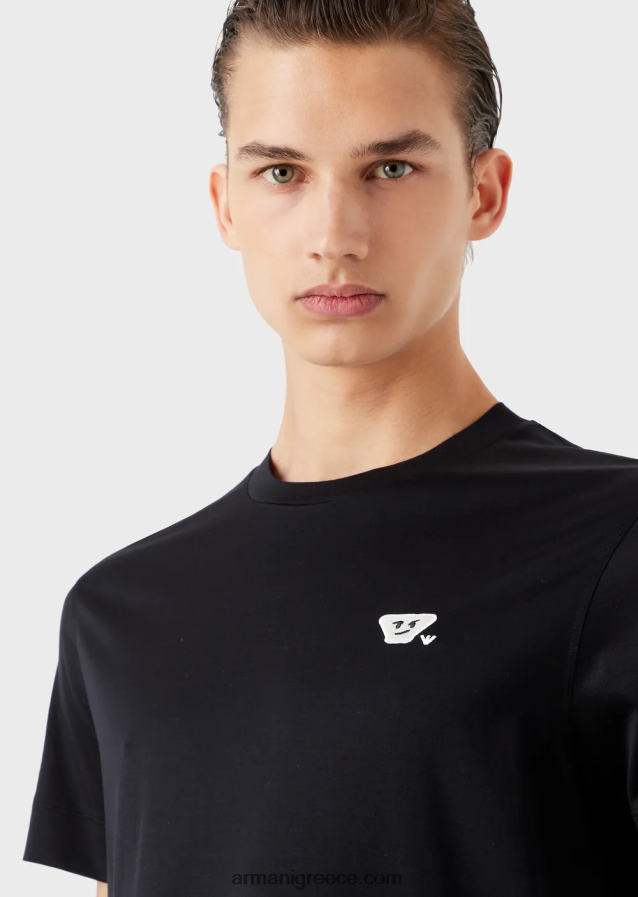 άνδρες Armani Μπλουζάκι ζέρσεϊ tencel-blend με έμπλαστρο emoji 4046R61675 ναυτικό μπλε