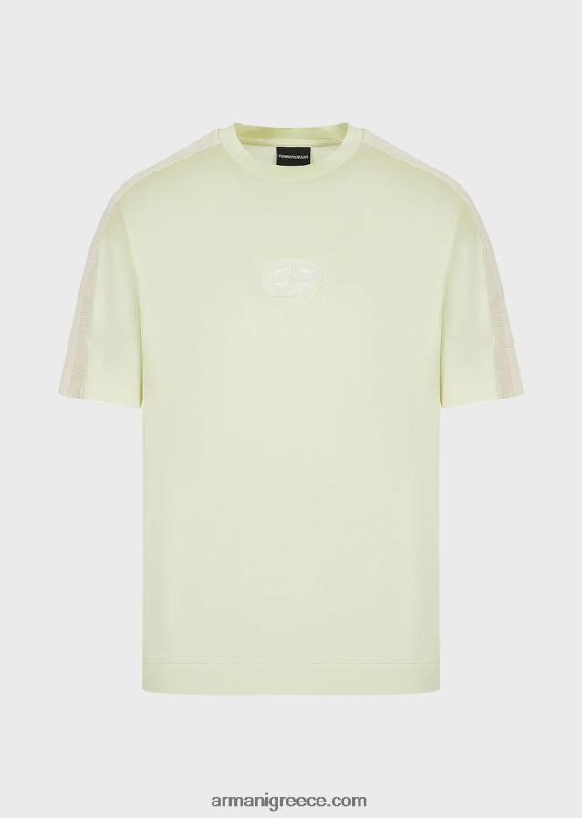 άνδρες Armani Μπλουζάκι ζέρσεϊ από μείγμα tencel με ea patch και ρίγες 4046R61687 ανοιχτό πράσινο