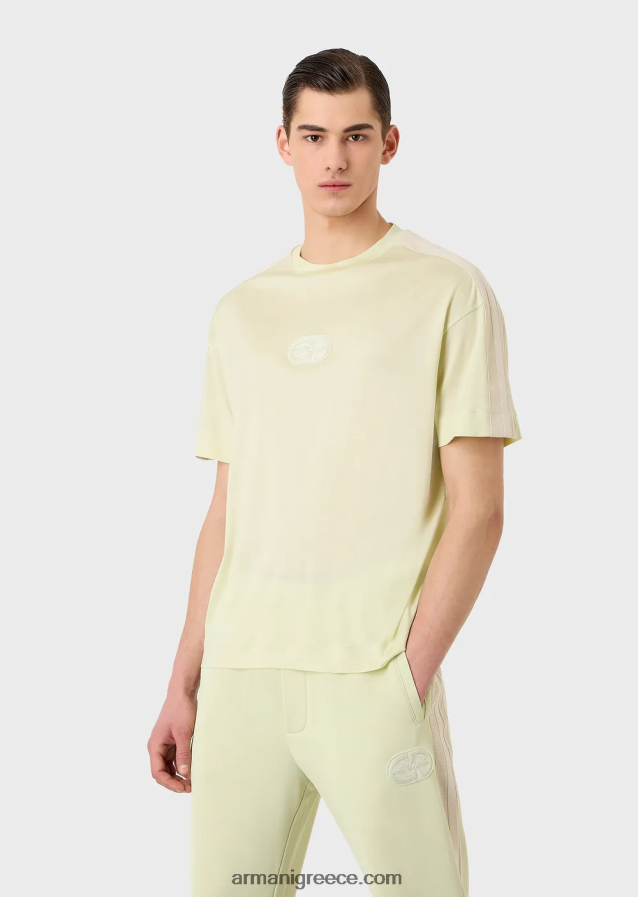 άνδρες Armani Μπλουζάκι ζέρσεϊ από μείγμα tencel με ea patch και ρίγες 4046R61687 ανοιχτό πράσινο