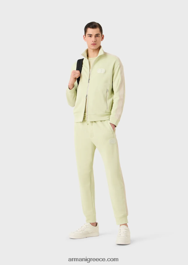 άνδρες Armani Μπλουζάκι ζέρσεϊ από μείγμα tencel με ea patch και ρίγες 4046R61687 ανοιχτό πράσινο