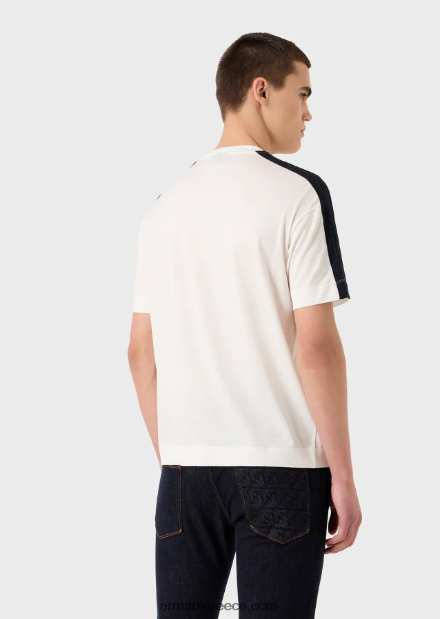 άνδρες Armani Μπλουζάκι ζέρσεϊ από μείγμα tencel με ea patch και ρίγες 4046R61688 ναυτικό μπλε