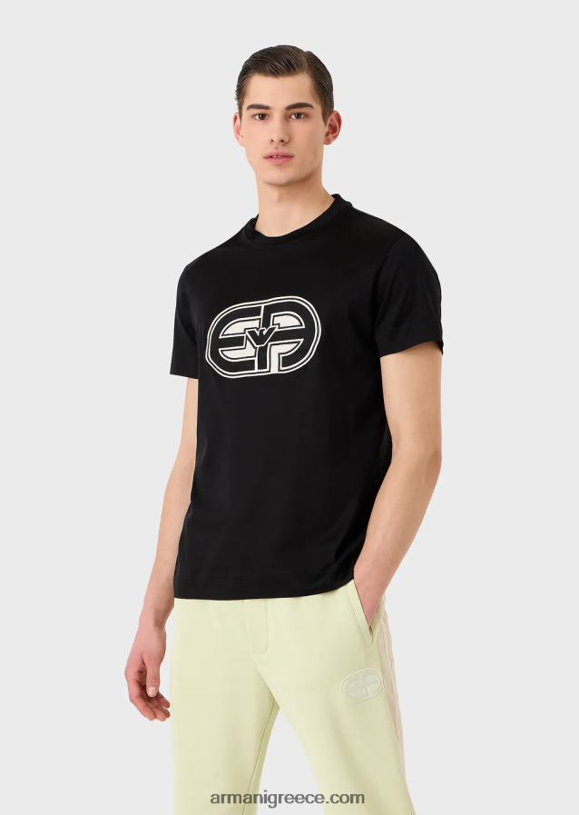 άνδρες Armani Μπλουζάκι ζέρσεϊ από μείγμα tencel με υπερμεγέθη patch 4046R61678 μαύρος