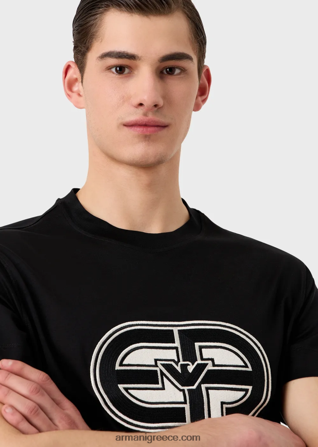 άνδρες Armani Μπλουζάκι ζέρσεϊ από μείγμα tencel με υπερμεγέθη patch 4046R61678 μαύρος