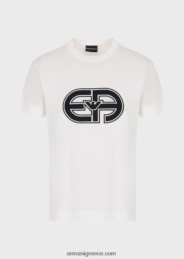 άνδρες Armani Μπλουζάκι ζέρσεϊ από μείγμα tencel με υπερμεγέθη patch 4046R61679 γαλακτώδες λευκό