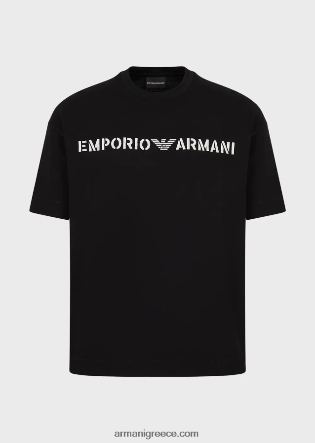 άνδρεςβαρύ μπλουζάκι ζέρσεϊ με κέντημα emporio armani σε στρατιωτική γραμματοσειρά 4046R61621 μαύρος
