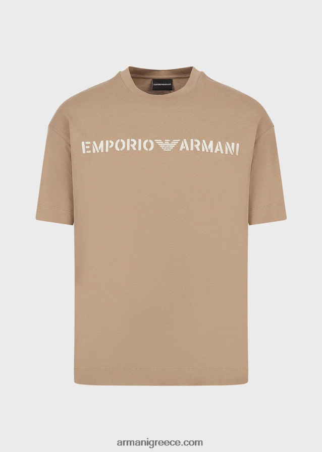 άνδρεςβαρύ μπλουζάκι ζέρσεϊ με κέντημα emporio armani σε στρατιωτική γραμματοσειρά 4046R61622 γκρι περιστεριού