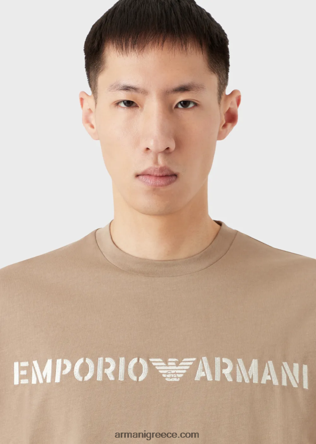 άνδρεςβαρύ μπλουζάκι ζέρσεϊ με κέντημα emporio armani σε στρατιωτική γραμματοσειρά 4046R61622 γκρι περιστεριού