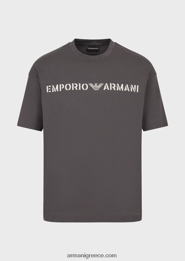 άνδρεςβαρύ μπλουζάκι ζέρσεϊ με κέντημα emporio armani σε στρατιωτική γραμματοσειρά 4046R61623 σκούρο γκρίζο