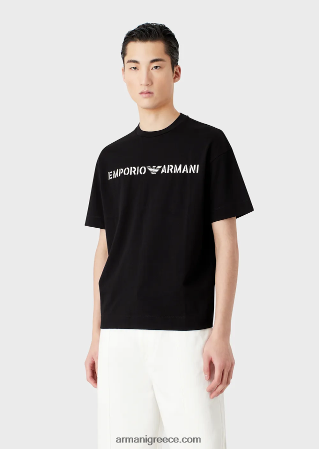 άνδρεςβαρύ μπλουζάκι ζέρσεϊ με κέντημα emporio armani σε στρατιωτική γραμματοσειρά 4046R61623 σκούρο γκρίζο