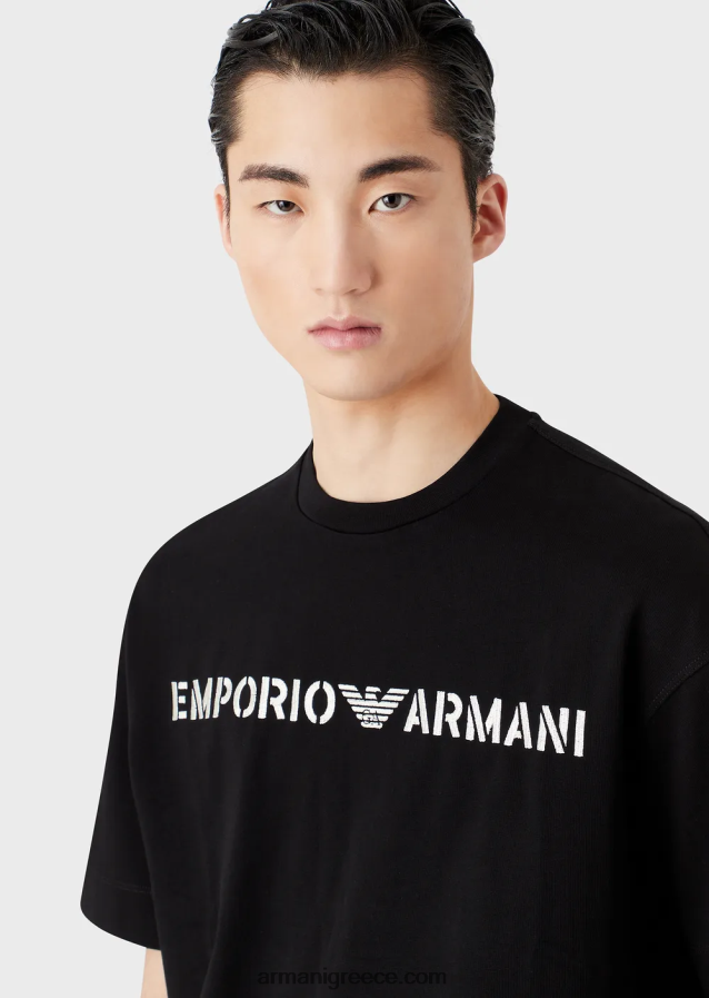 άνδρεςβαρύ μπλουζάκι ζέρσεϊ με κέντημα emporio armani σε στρατιωτική γραμματοσειρά 4046R61623 σκούρο γκρίζο