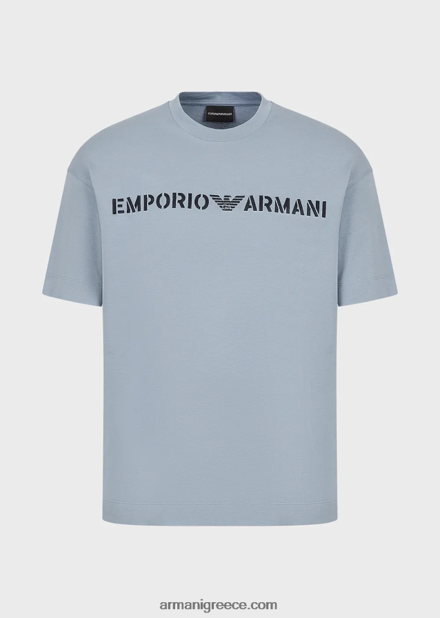 άνδρεςβαρύ μπλουζάκι ζέρσεϊ με κέντημα emporio armani σε στρατιωτική γραμματοσειρά 4046R61624 γαλανός