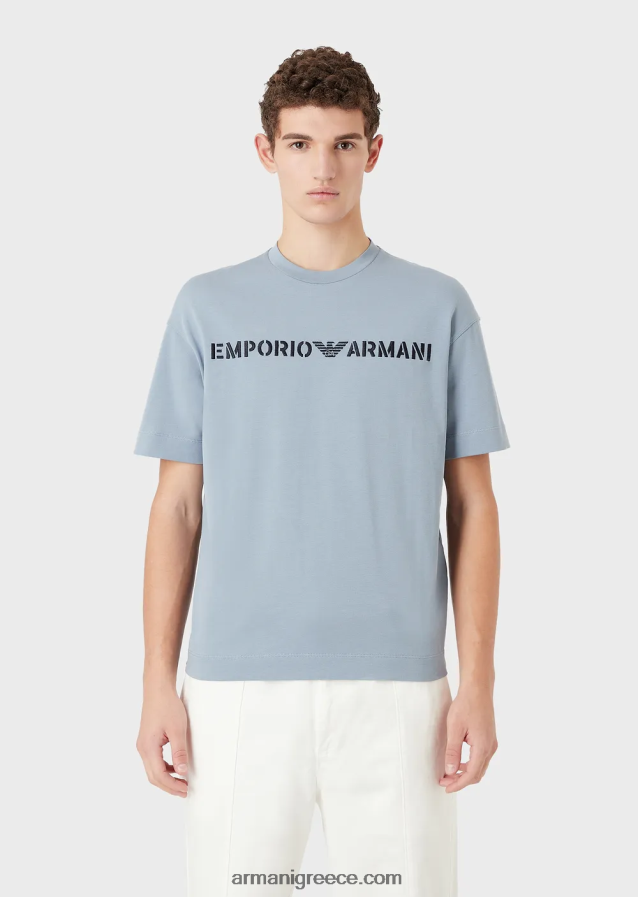 άνδρεςβαρύ μπλουζάκι ζέρσεϊ με κέντημα emporio armani σε στρατιωτική γραμματοσειρά 4046R61624 γαλανός