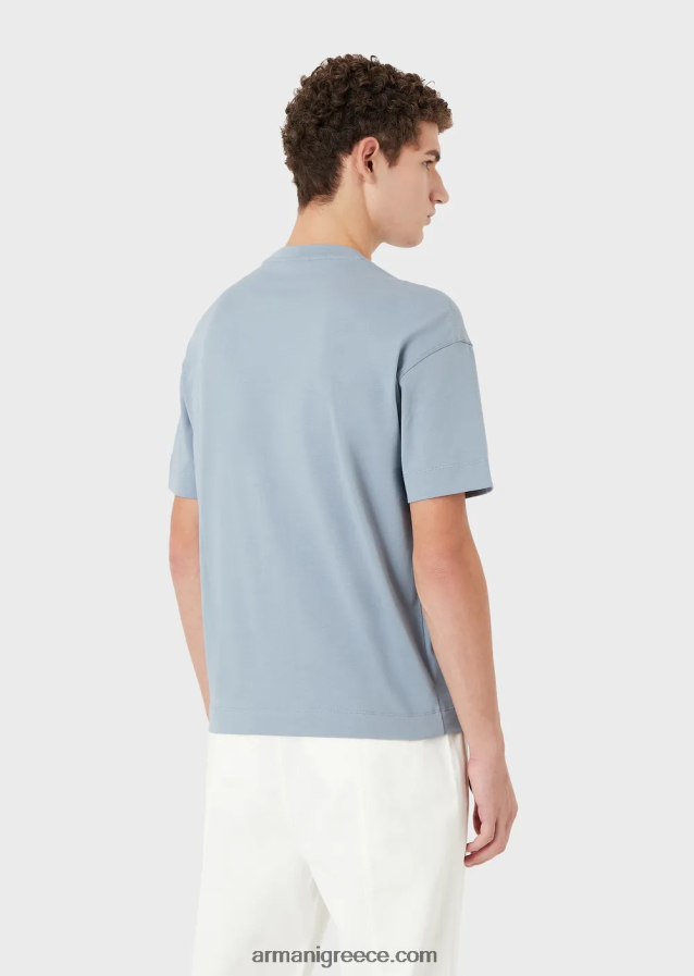 άνδρεςβαρύ μπλουζάκι ζέρσεϊ με κέντημα emporio armani σε στρατιωτική γραμματοσειρά 4046R61624 γαλανός