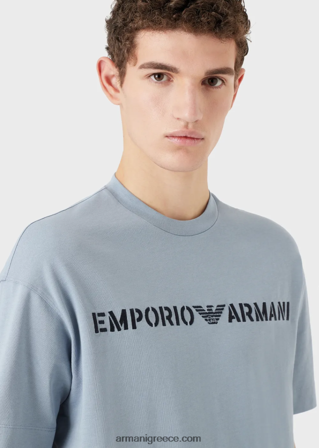 άνδρεςβαρύ μπλουζάκι ζέρσεϊ με κέντημα emporio armani σε στρατιωτική γραμματοσειρά 4046R61624 γαλανός