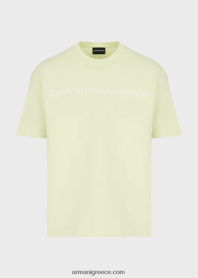 άνδρεςβαρύ μπλουζάκι ζέρσεϊ με κέντημα emporio armani σε στρατιωτική γραμματοσειρά 4046R61625 ανοιχτό πράσινο