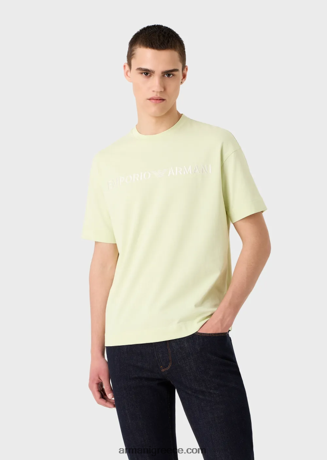 άνδρεςβαρύ μπλουζάκι ζέρσεϊ με κέντημα emporio armani σε στρατιωτική γραμματοσειρά 4046R61625 ανοιχτό πράσινο