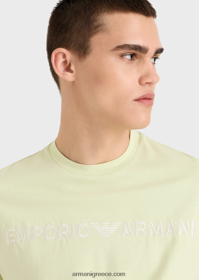 άνδρεςβαρύ μπλουζάκι ζέρσεϊ με κέντημα emporio armani σε στρατιωτική γραμματοσειρά 4046R61625 ανοιχτό πράσινο