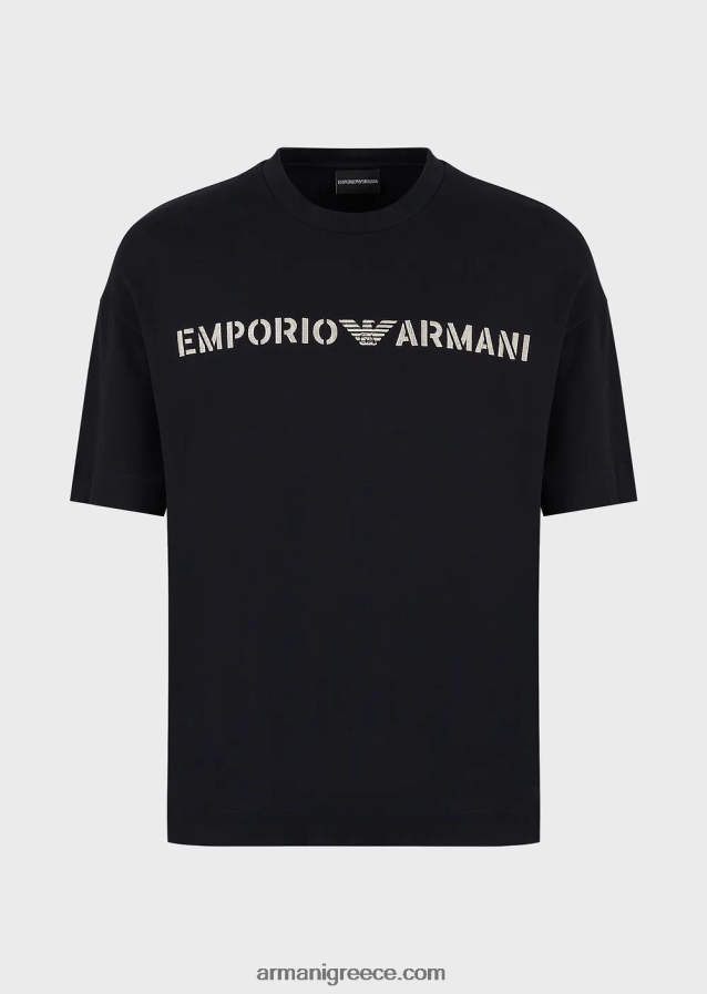 άνδρεςβαρύ μπλουζάκι ζέρσεϊ με κέντημα emporio armani σε στρατιωτική γραμματοσειρά 4046R61626 ναυτικό μπλε