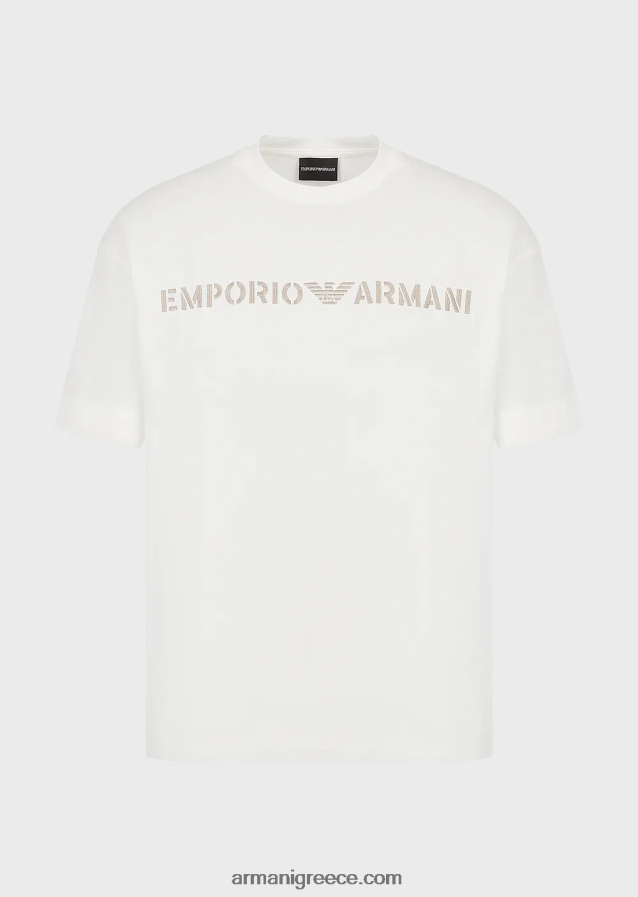άνδρεςβαρύ μπλουζάκι ζέρσεϊ με κέντημα emporio armani σε στρατιωτική γραμματοσειρά 4046R61627 άσπρο