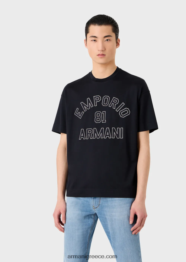 άνδρεςΜπλουζάκι ζέρσεϊ tencel-blend με μπαλώματα emporio armani 81 περιγράμματα 4046R61609 ναυτικό μπλε