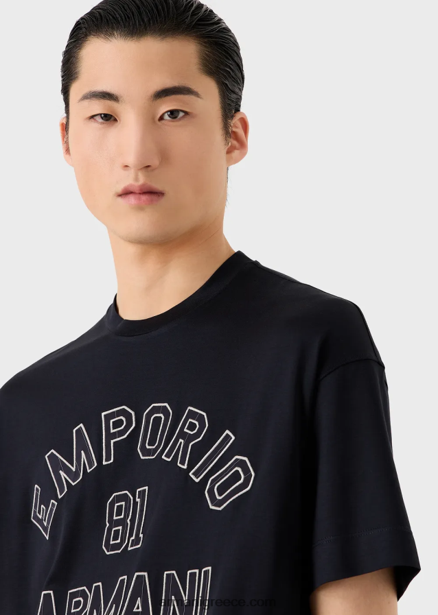 άνδρεςΜπλουζάκι ζέρσεϊ tencel-blend με μπαλώματα emporio armani 81 περιγράμματα 4046R61609 ναυτικό μπλε