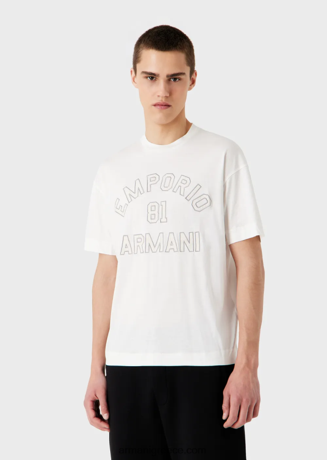 άνδρεςΜπλουζάκι ζέρσεϊ tencel-blend με μπαλώματα emporio armani 81 περιγράμματα 4046R61610 άσπρο